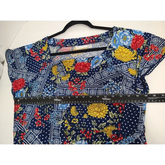 Rafaella Dress Sze XL Colorful Blue Floral Short Sleeve Handkerchief Eyelet Hem - Picture 7 of 9